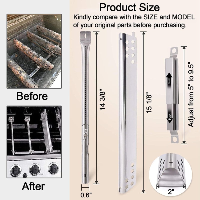 JCLMER Grill Replacement Parts for Charbroil Advantage 3 Burner 463343015 463335115 463642116 Grill Gas, Stainless Steel Pipe Burners, Heat Plate Shields and Crossover Tubes for 463642116, 4 Burner 463344015 - Image 2